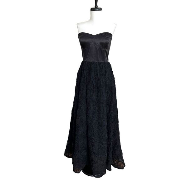 Vintage Adrianna Papell y2k formal maxi Dress 10 Corset ruffle Whimsigoth goth - Picture 1 of 13